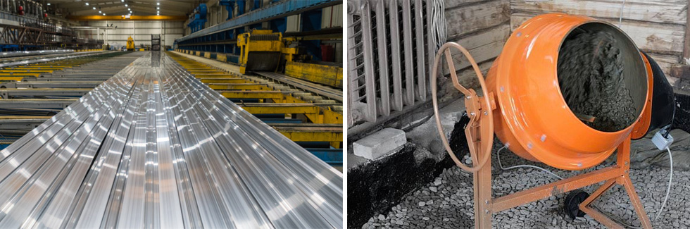 Ekstruzija aluminija, mešalnik betona